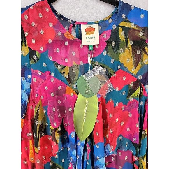 FARM RIO Anthropologie Maxi Bloom Mini Dress Metallic Embroidered‎ Size XS NWT - Picture 3 of 16